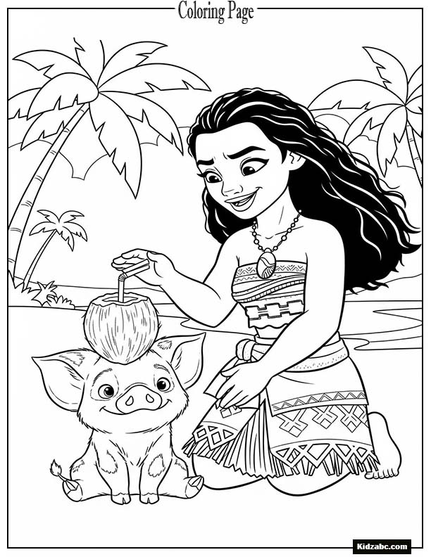 Moana teaching Pua to balance a coconut