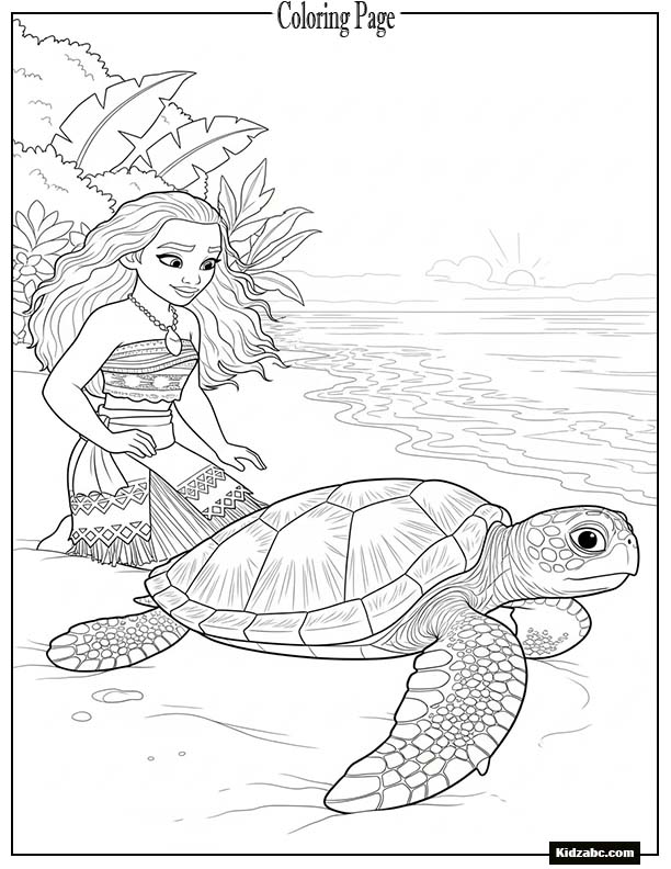 Moana watching a sea turtle crawl to the ocean