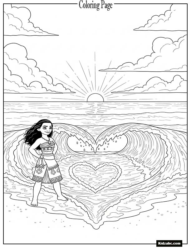 Ocean waves forming a heart around Moana