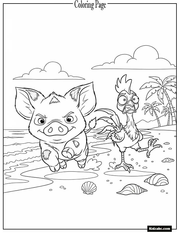 Pua and Hei Hei racing along the beach