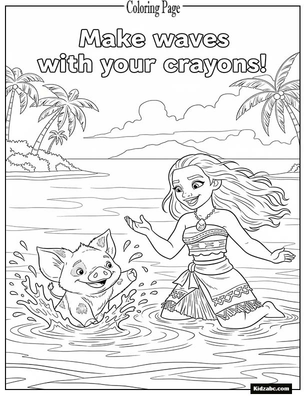 Pua splashing water playfully beside Moana