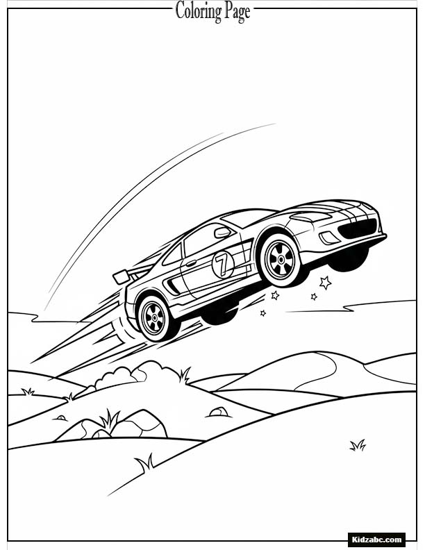 Racing car flying over small hills