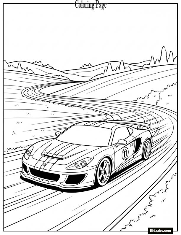 Sporty car racing through gentle curves