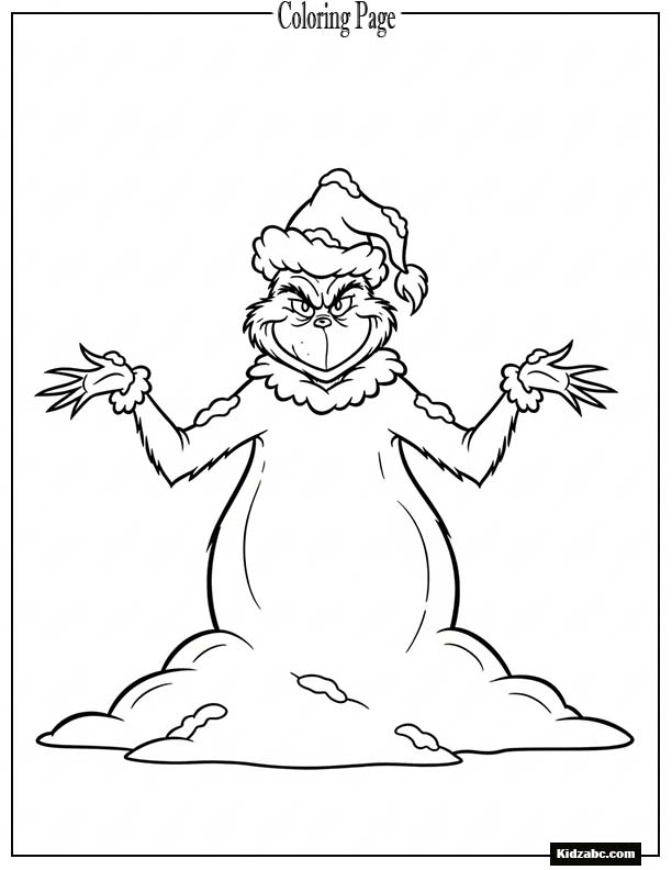 The Grinch covered in snow up to his waist