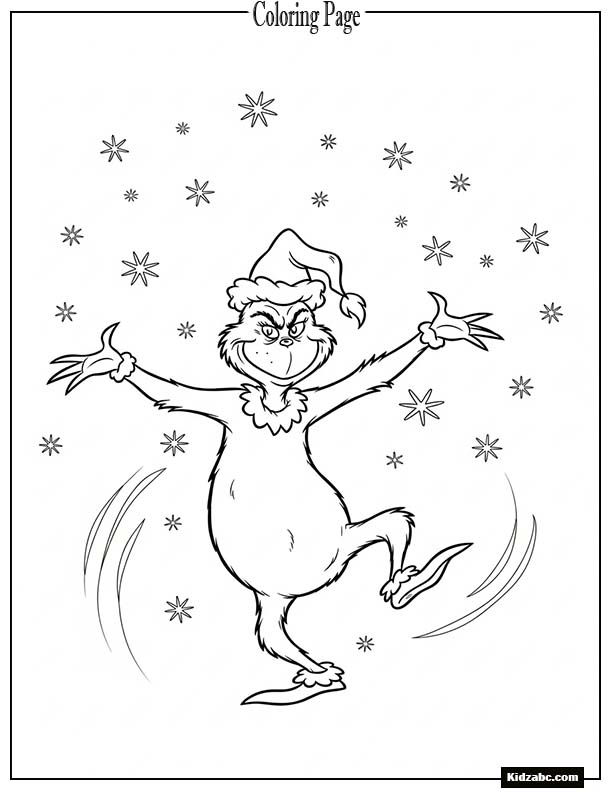 The Grinch dancing in snowflakes