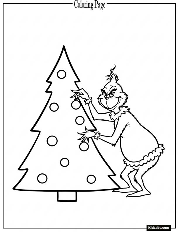 The Grinch decorating a basic Christmas tree