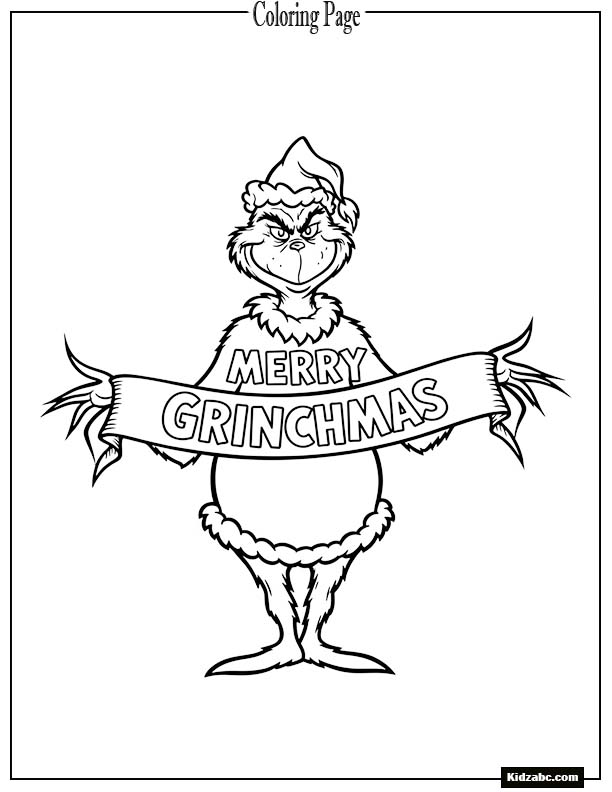 The Grinch holding a “Merry Grinchmas” banner
