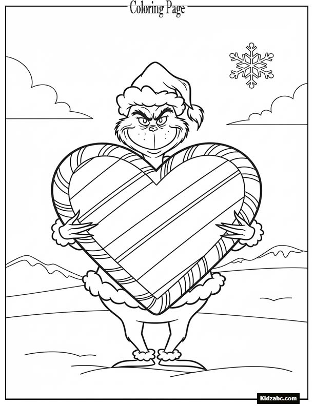 The Grinch holding a giant candy cane heart