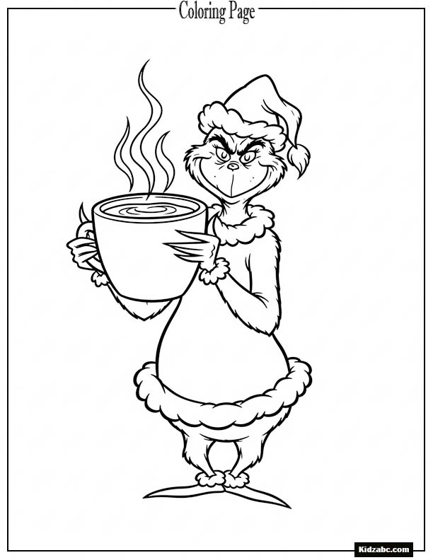 The Grinch holding a giant mug of hot cocoa