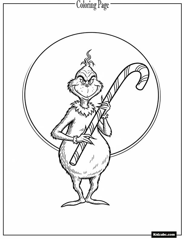 The Grinch holding a large candy-cane