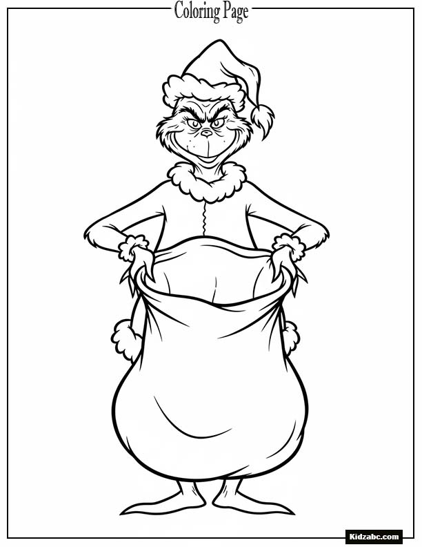 The Grinch holding a sack open wide