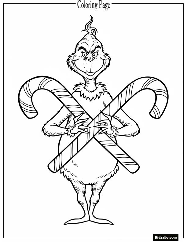 The Grinch holding two candy canes crossed like