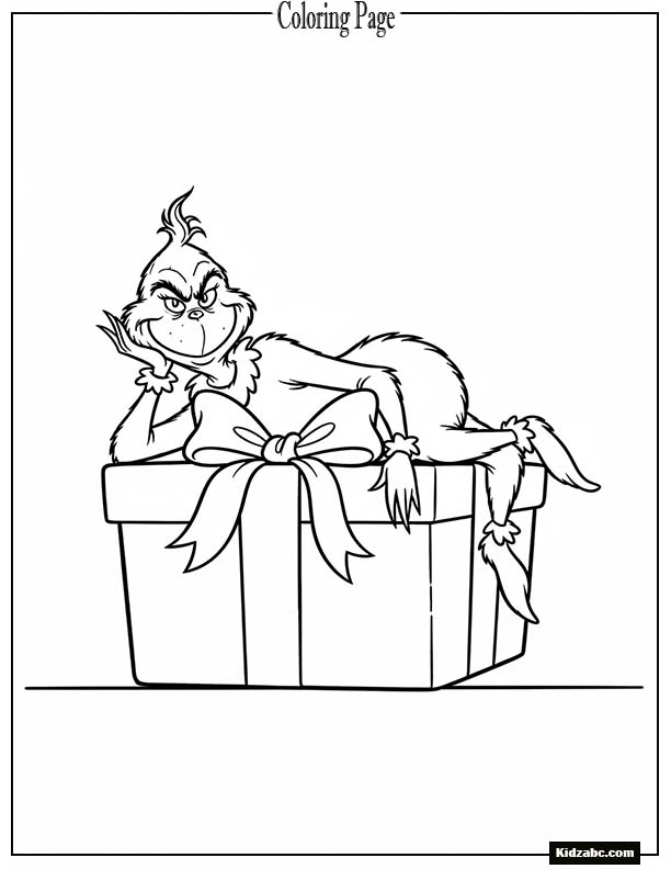 The Grinch lounging on a giant present