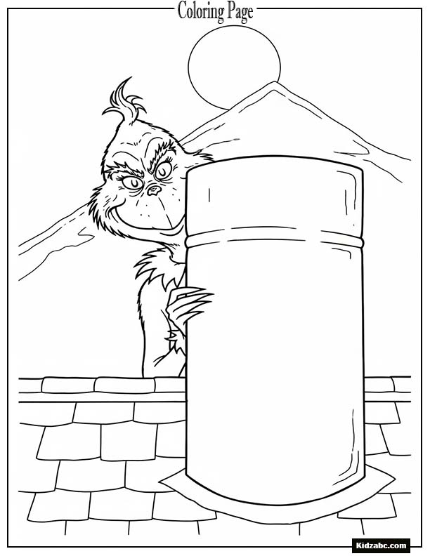 The Grinch peeking around a plain chimney stack