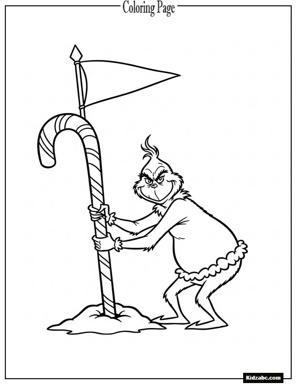 The Grinch planting a candy cane like a flag