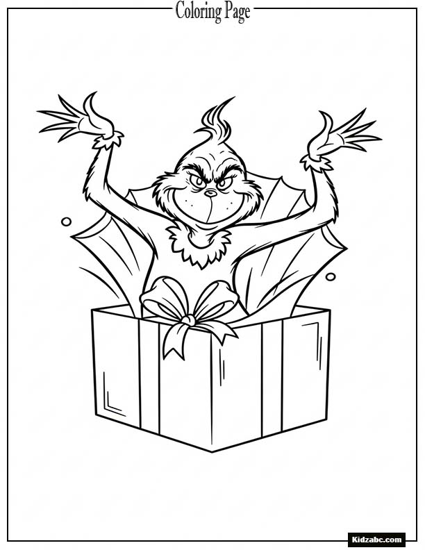 The Grinch popping out of a wrapped box