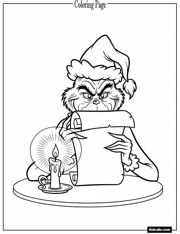 The Grinch reading a list by candlelight