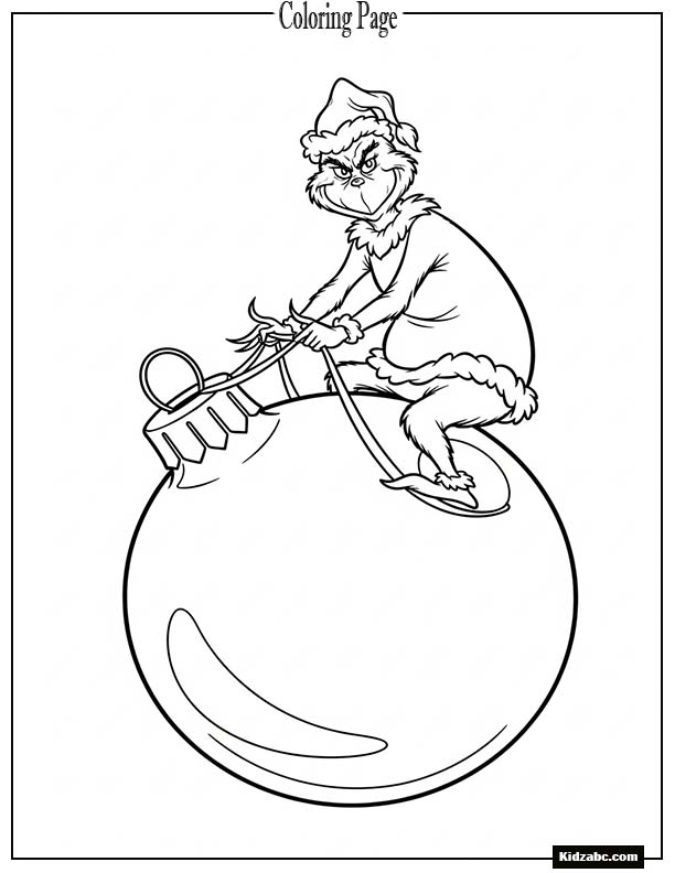 The Grinch riding a giant ornament like a sleigh