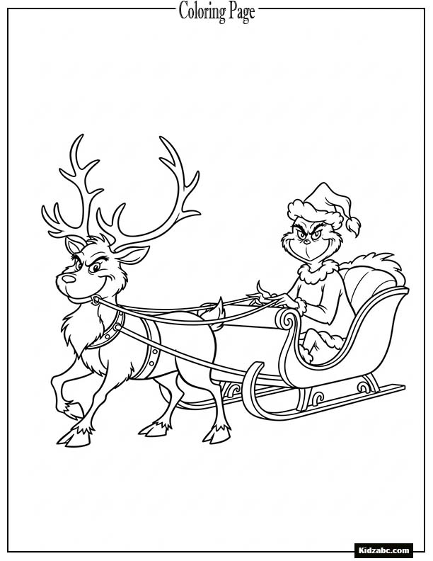 The Grinch riding a reindeer-sled combo