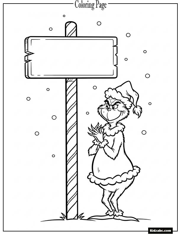 The Grinch standing beside a plain candy cane