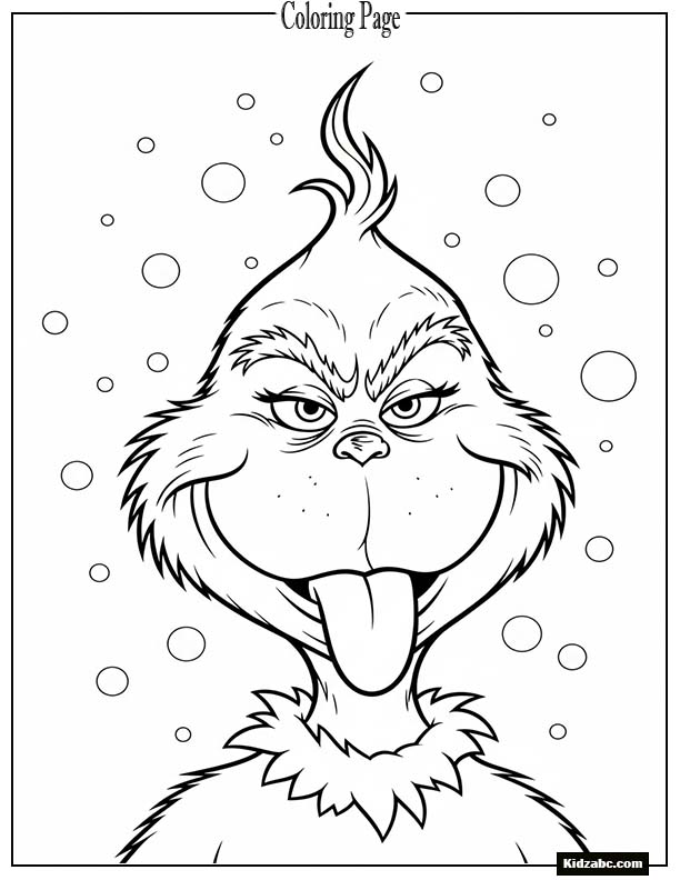 The Grinch with his tongue sticking out playfully