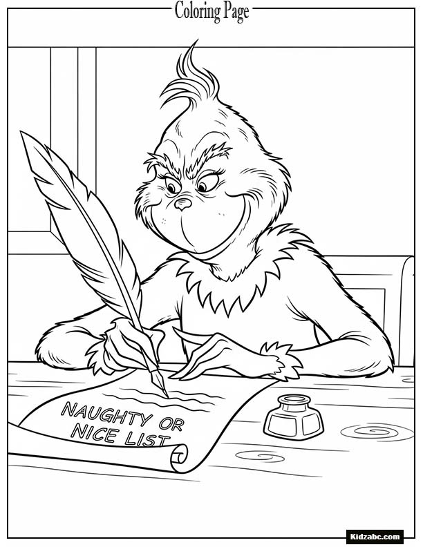 The Grinch writing his list with a big quill