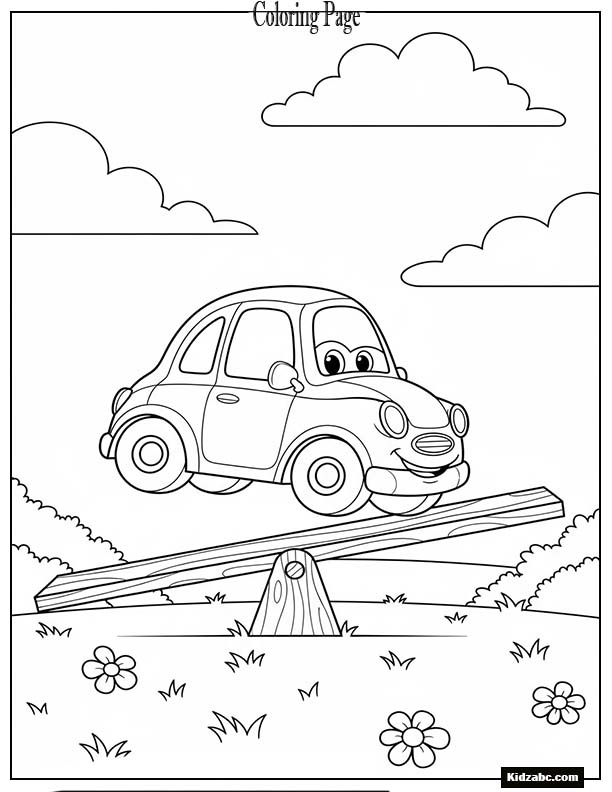 Tiny car balancing on a seesaw