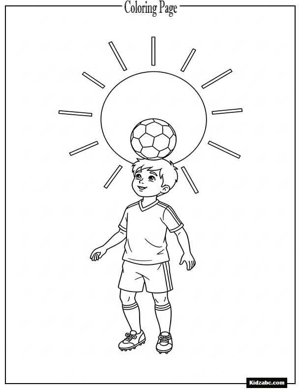A boy footballer balancing the ball on his head