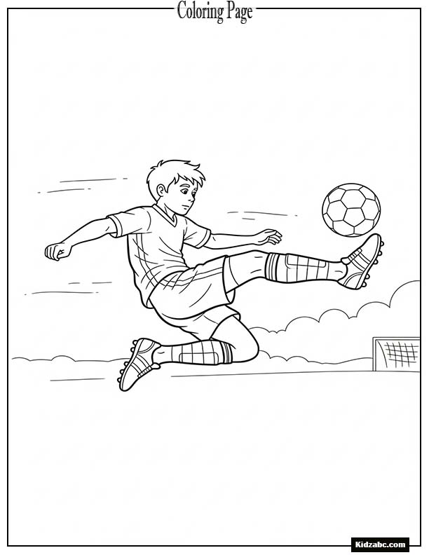 A boy footballer kicking the ball mid-air
