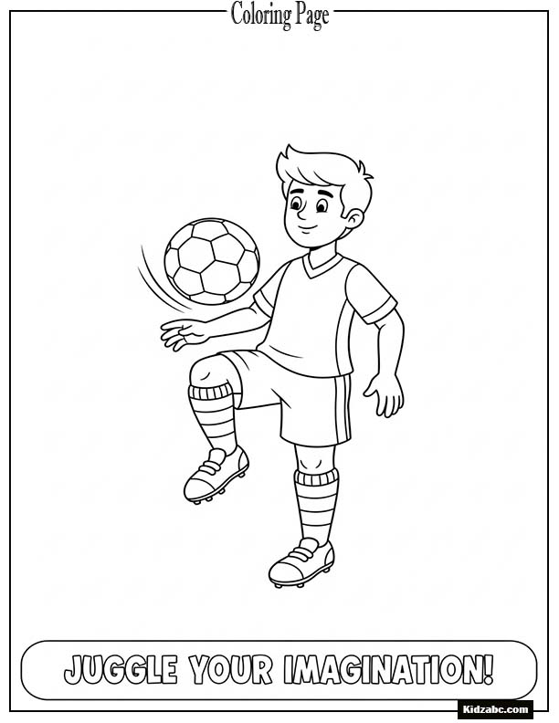 A cartoon footballer juggling a ball on his knee