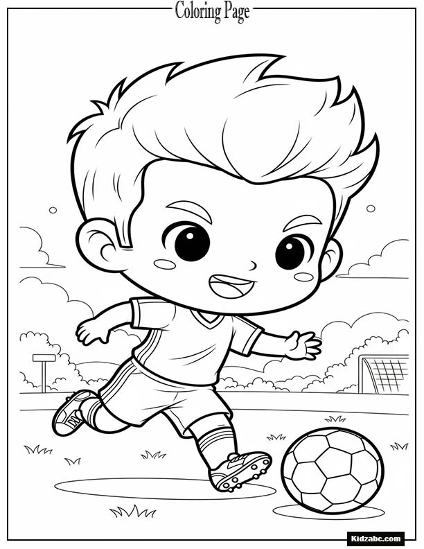 A cute chibi-style footballer running with the ball