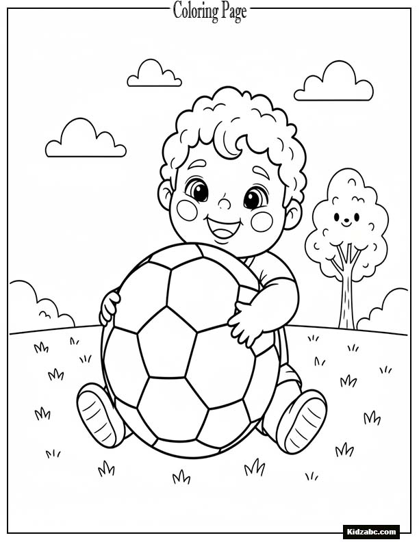 A cute tiny kid holding a giant football