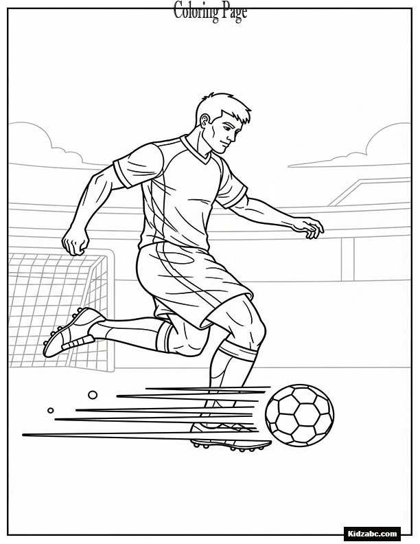 A footballer shooting the ball with speed lines