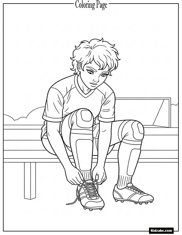 A girl footballer tying her shoes before a match