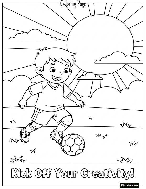 A smiling young footballer dribbling a ball