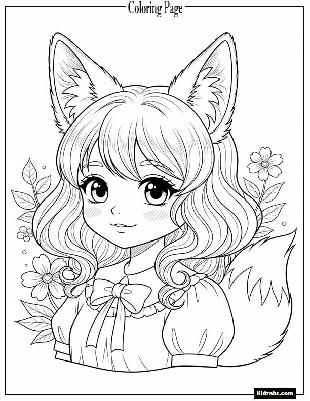 Adorable anime fox girl smiling cutely