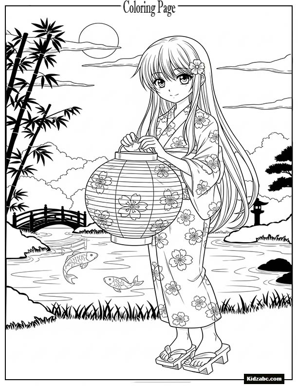 Anime character holding a lantern at night