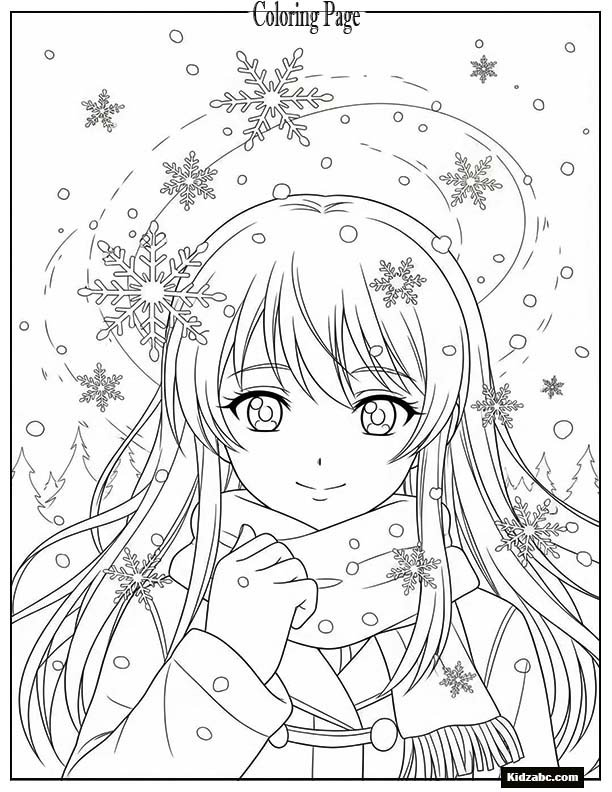 Anime character with snowflakes around