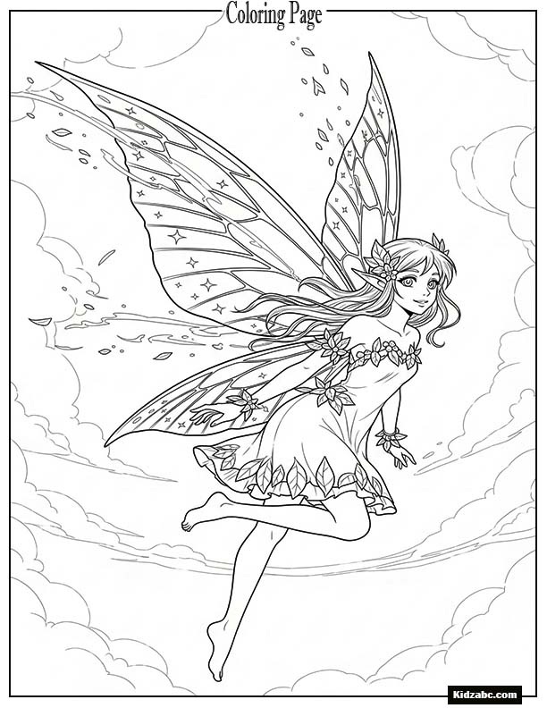 Anime fairy with sparkling wings flying