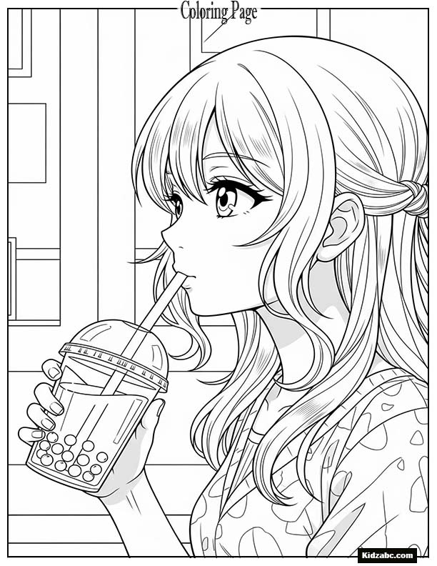 Anime girl sipping bubble tea