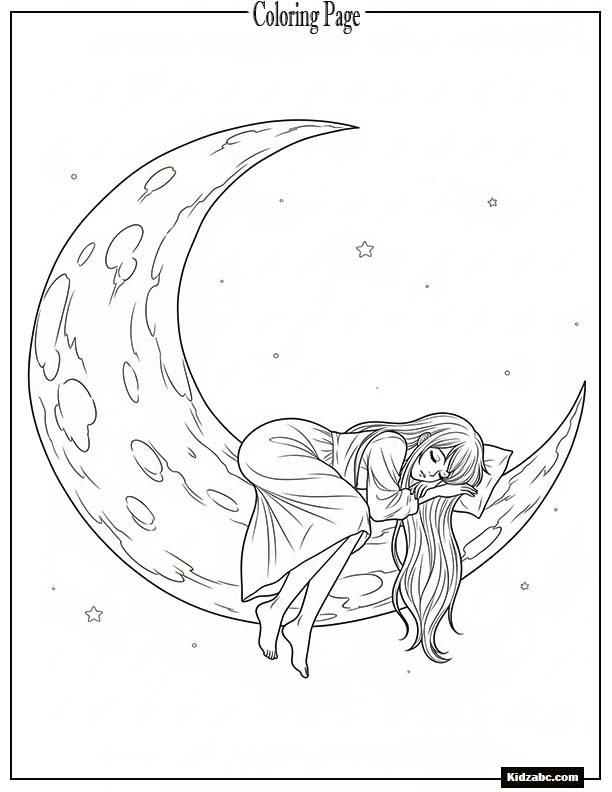 Anime girl sleeping on a moon crescent