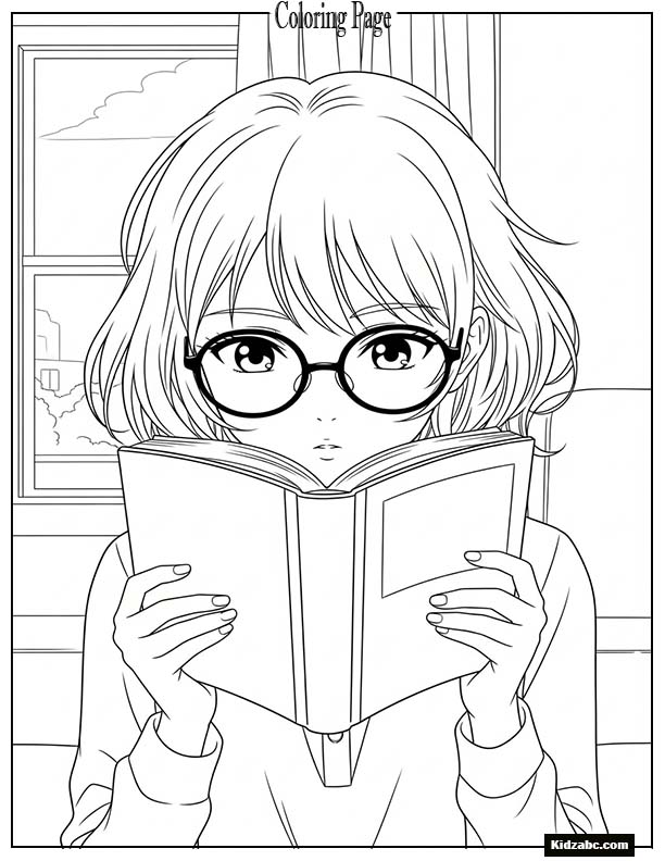 Anime girl wearing glasses and reading