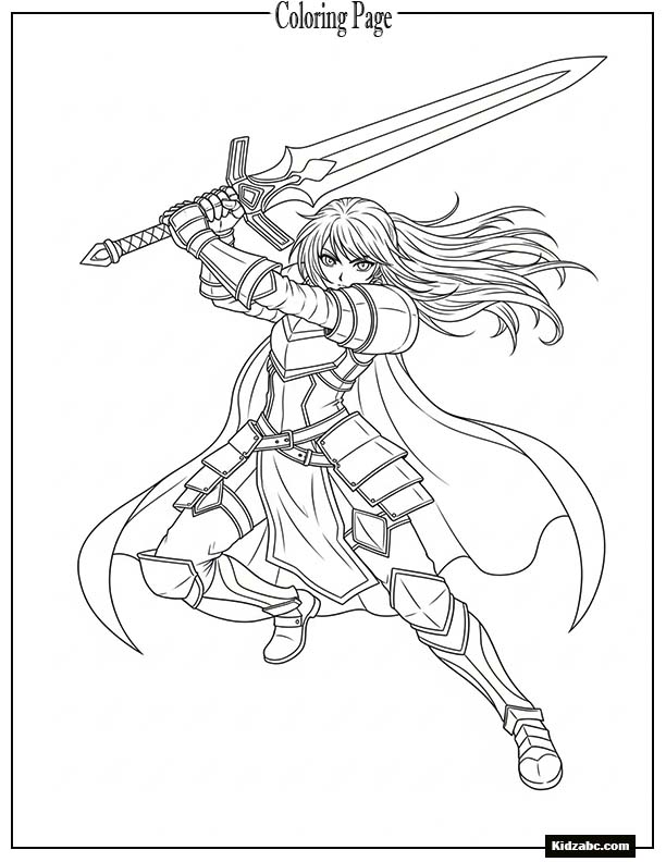 Anime warrior girl holding a sword, dynamic pose