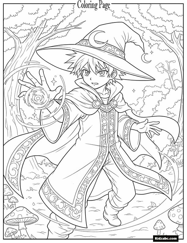 Anime wizard boy casting a spell