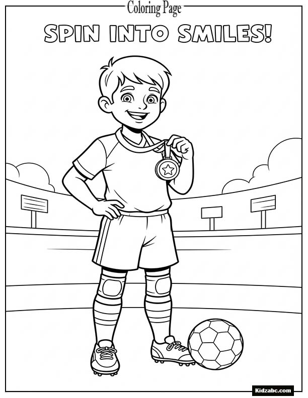 Boy footballer standing proudly with medal