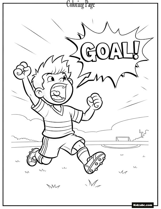 Cartoon footballer shouting “Goal