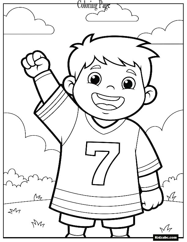 Cartoon kid showing number jersey