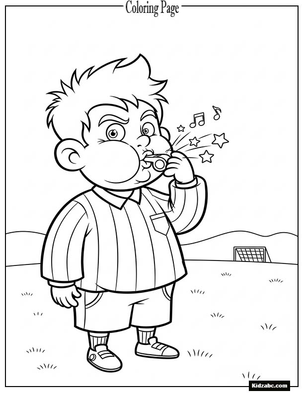 Cartoon player blowing whistle pretending to be referee