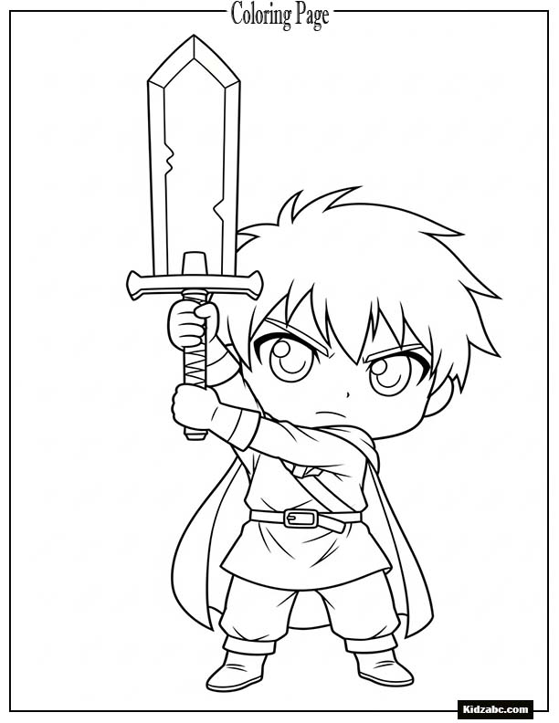 Chibi-style anime hero with a sword raised