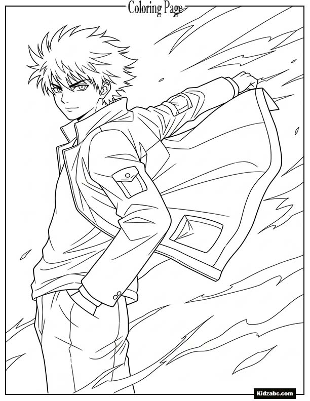 Cool anime boy with wind blowing his jacket